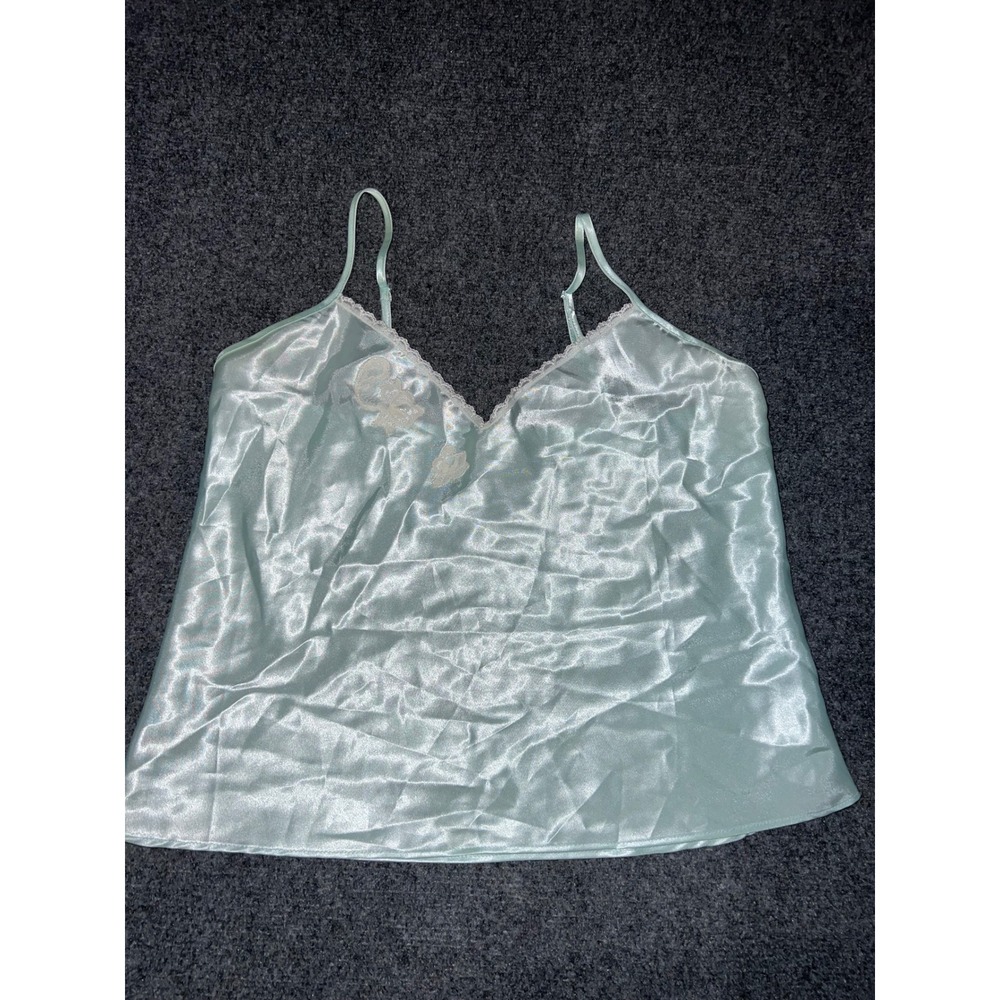 Cruz Sea Green Satin Lace Trim Camisole Tank Top Small X23510